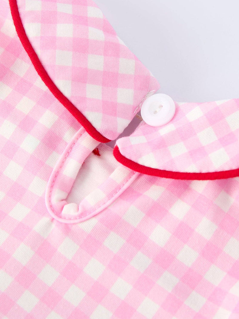 Heart Embroidered Gingham Bubble