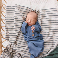 Steel Blue Ribbed Bamboo Baby Knot Gown & Hat