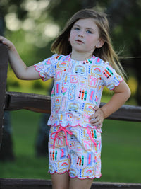Back to School Print Scallop Short Set