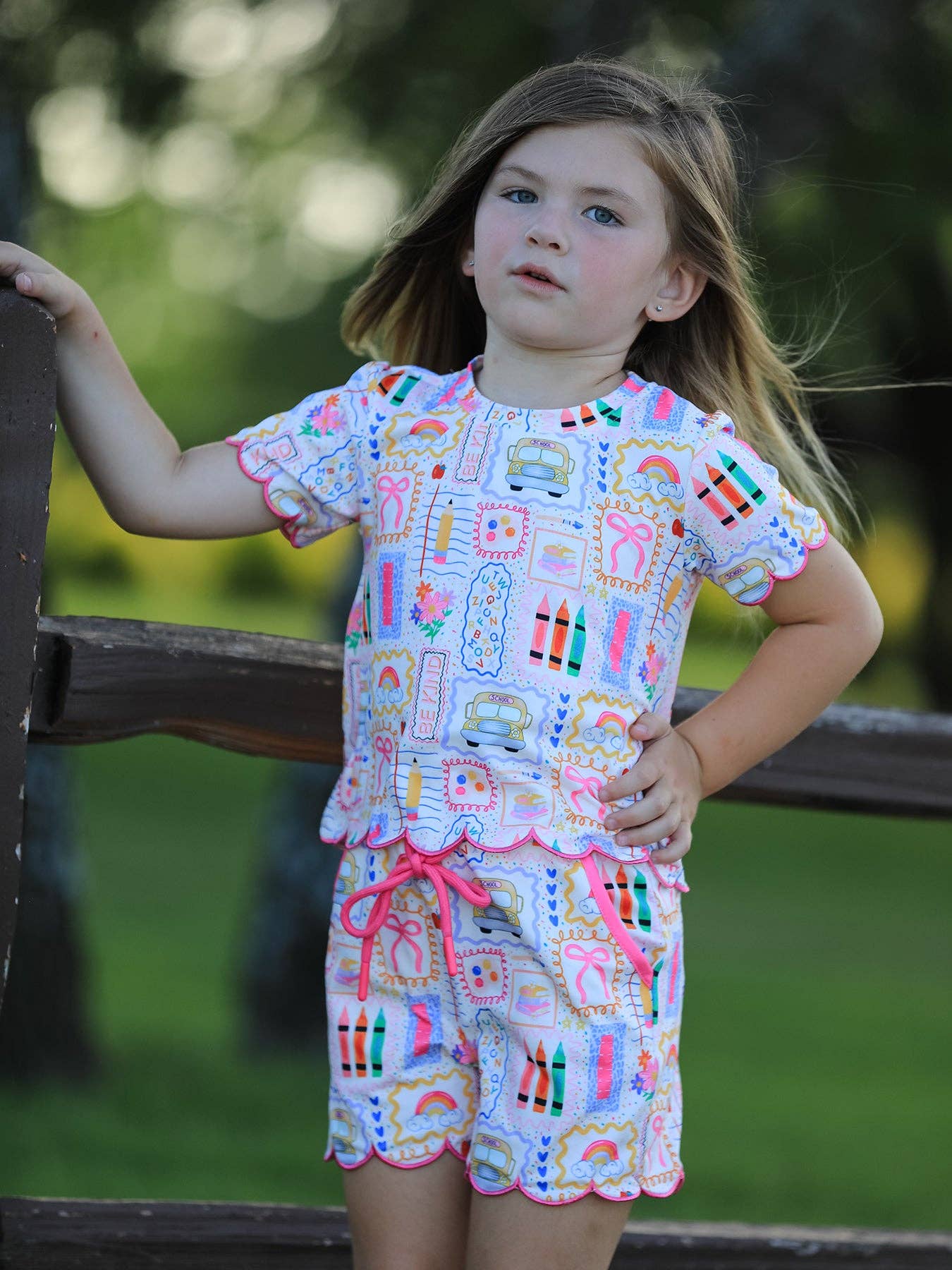 Back to School Print Scallop Short Set