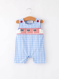 Flag Embroidered Smocked Boys Shortall