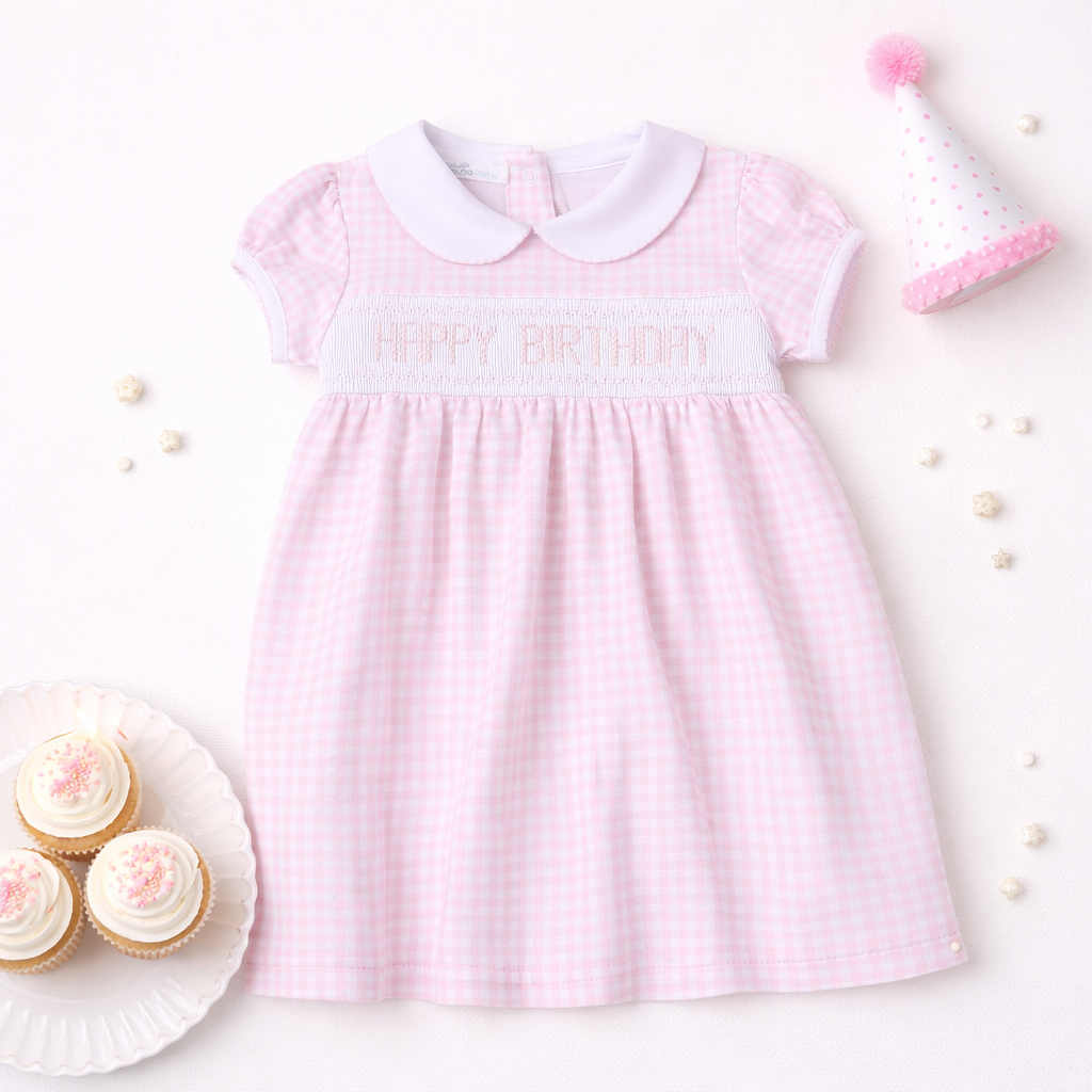 Birthday Classics Smocked Short Sleeve Dress - Pink