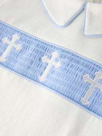 Blue Smocked Cross Bishop Christening Set