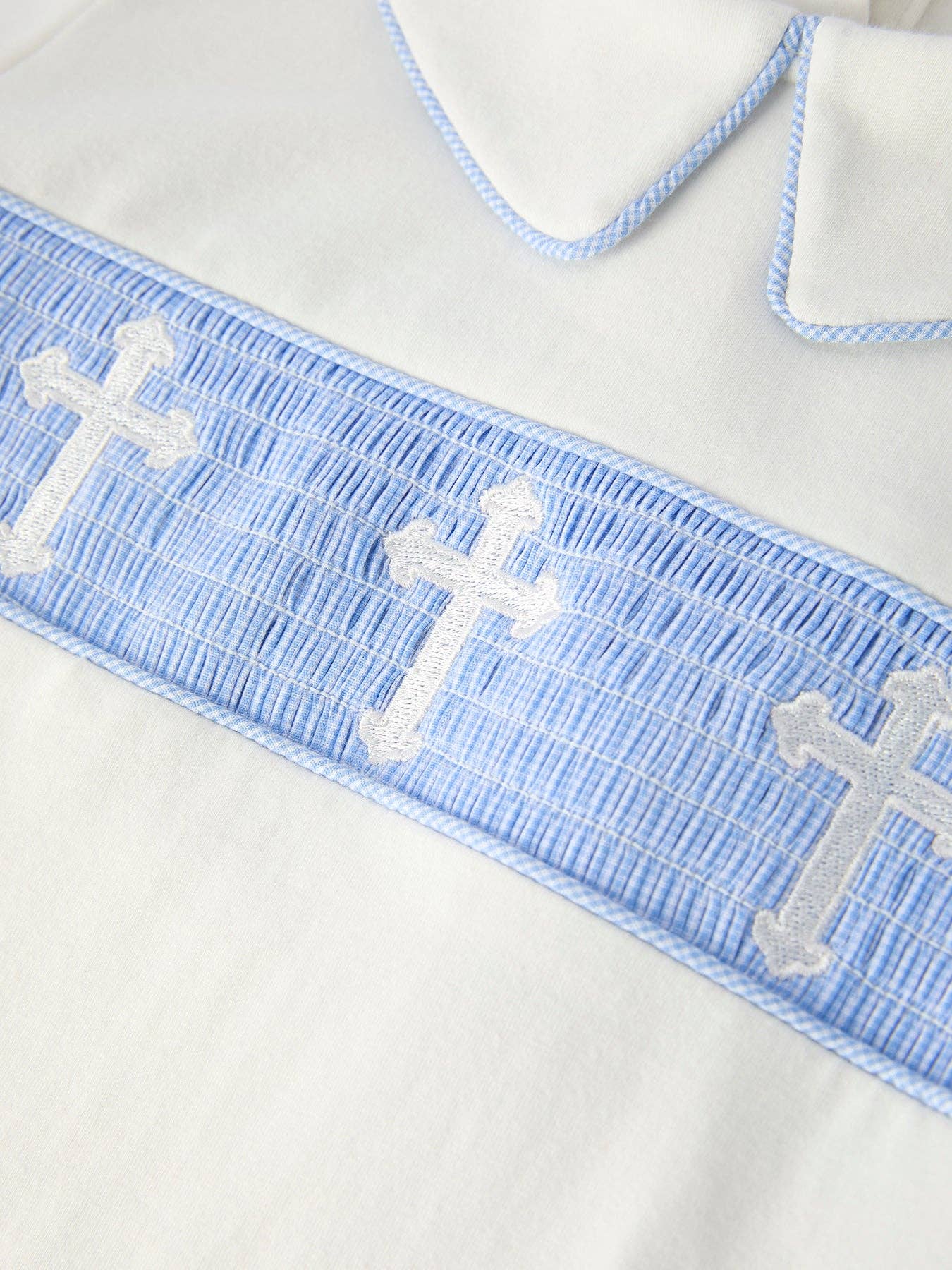 Blue Smocked Cross Bishop Christening Set
