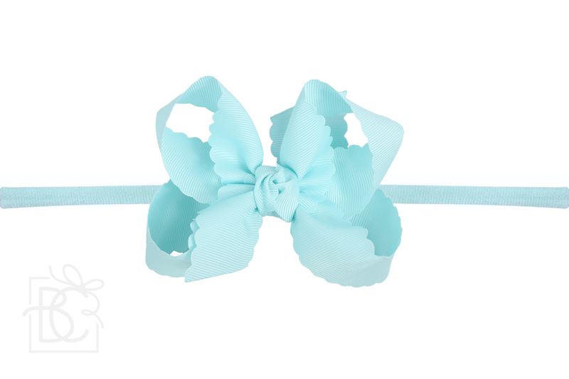 Nylon Headband w/ Scalloped Bow (Mult. Colors)