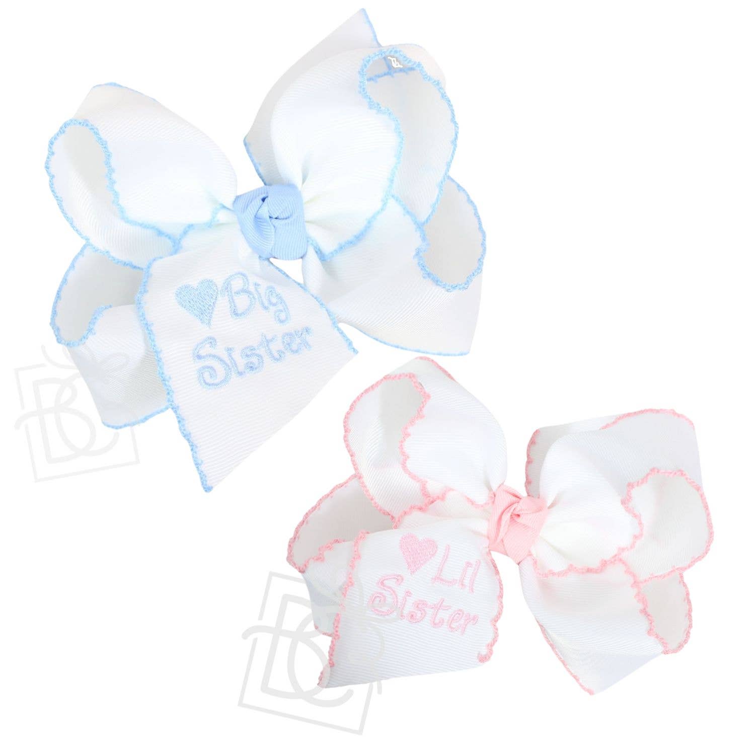 Embroidered Big Sister & Lil Sister Crochet Edge Bow