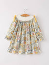 Fall Floral Embroidery Smocked Dress