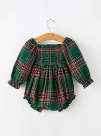 Christmas Plaid Smocked Bubble Romper
