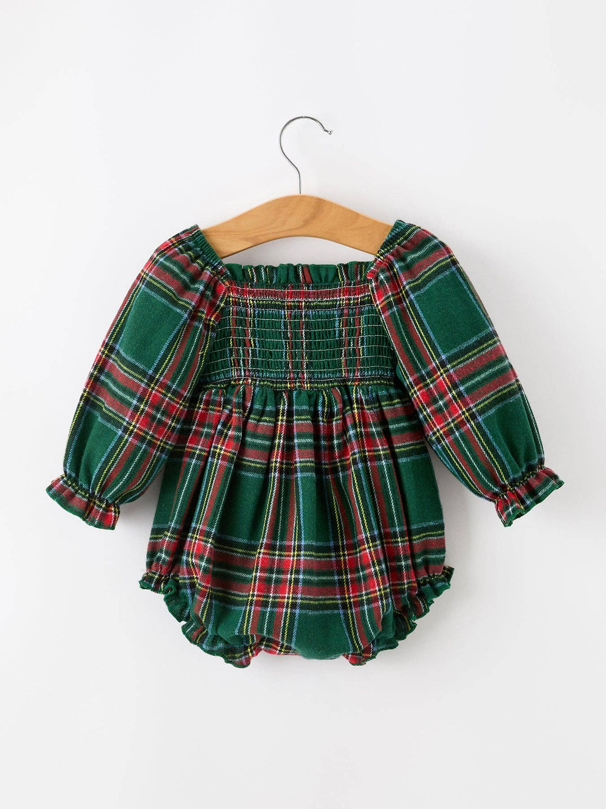 Christmas Plaid Smocked Bubble Romper