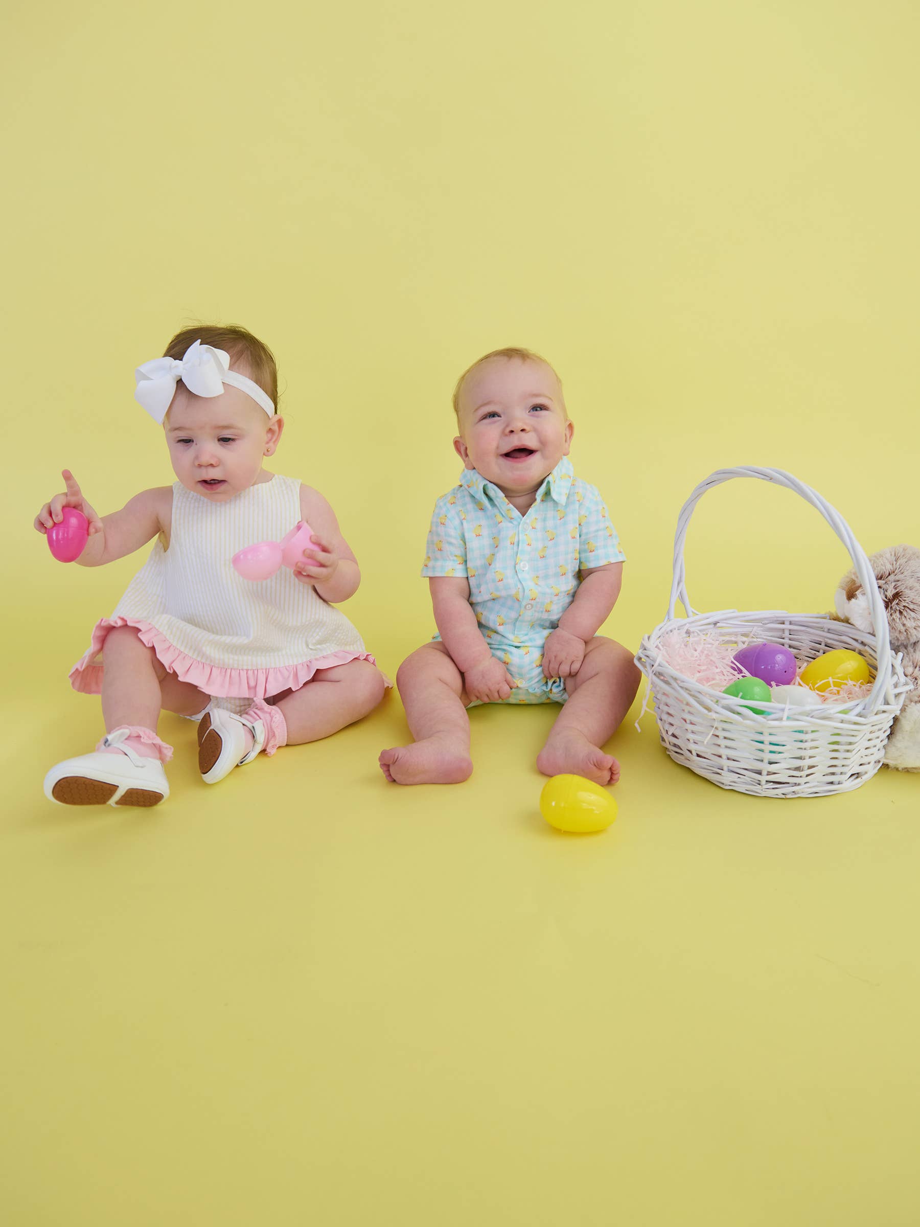 Boys Chirping Chicks Gingham Gauze Button-Up Romper