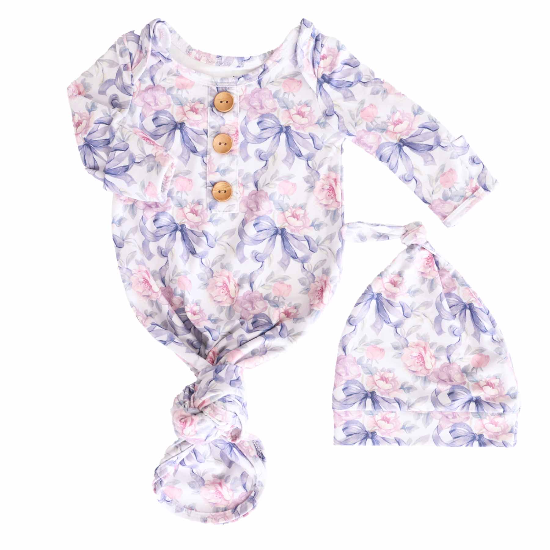 Leighton's Lavender Newborn Baby Knot Gown & Hat Set