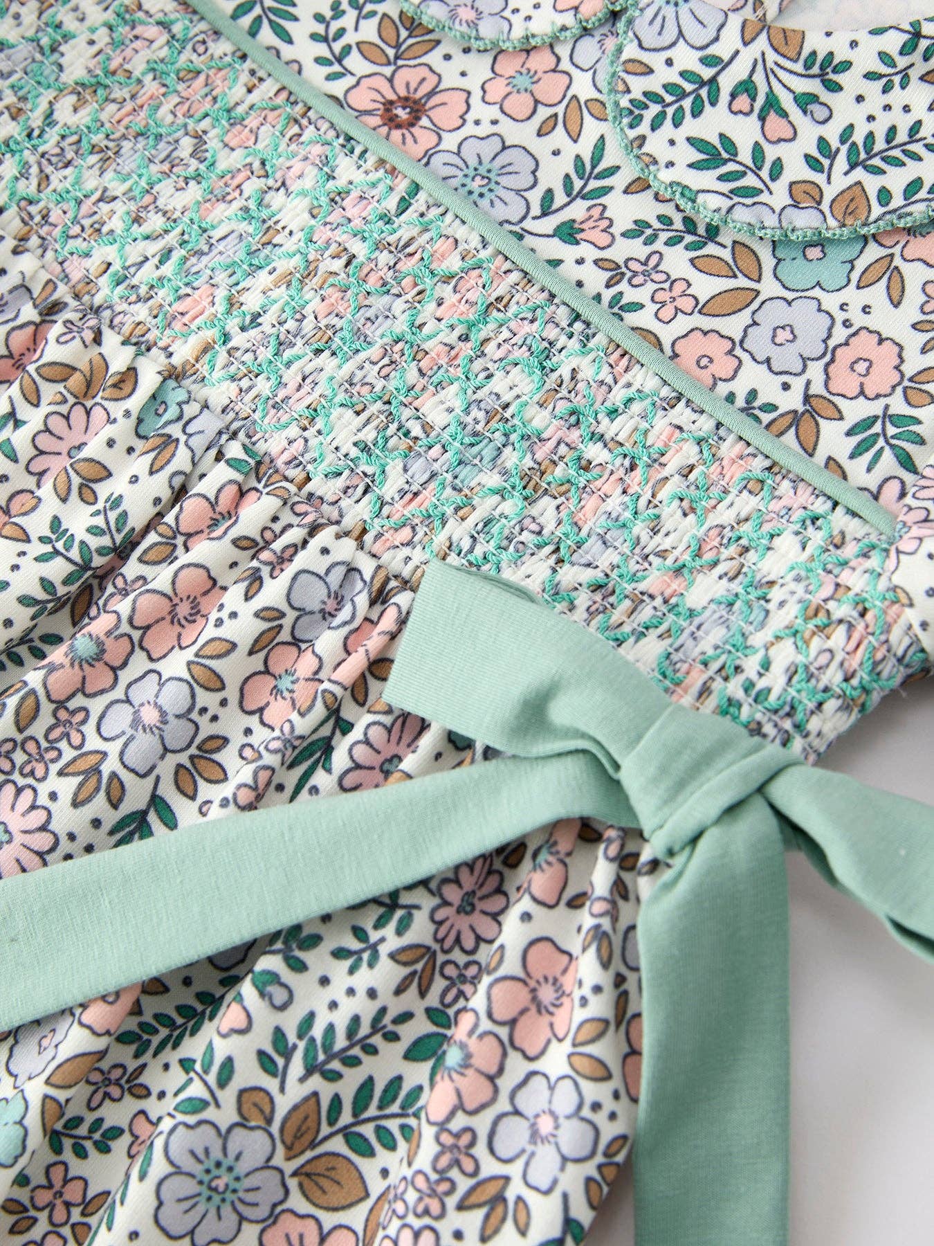 Sage Green Floral Smocked Bloomer Set