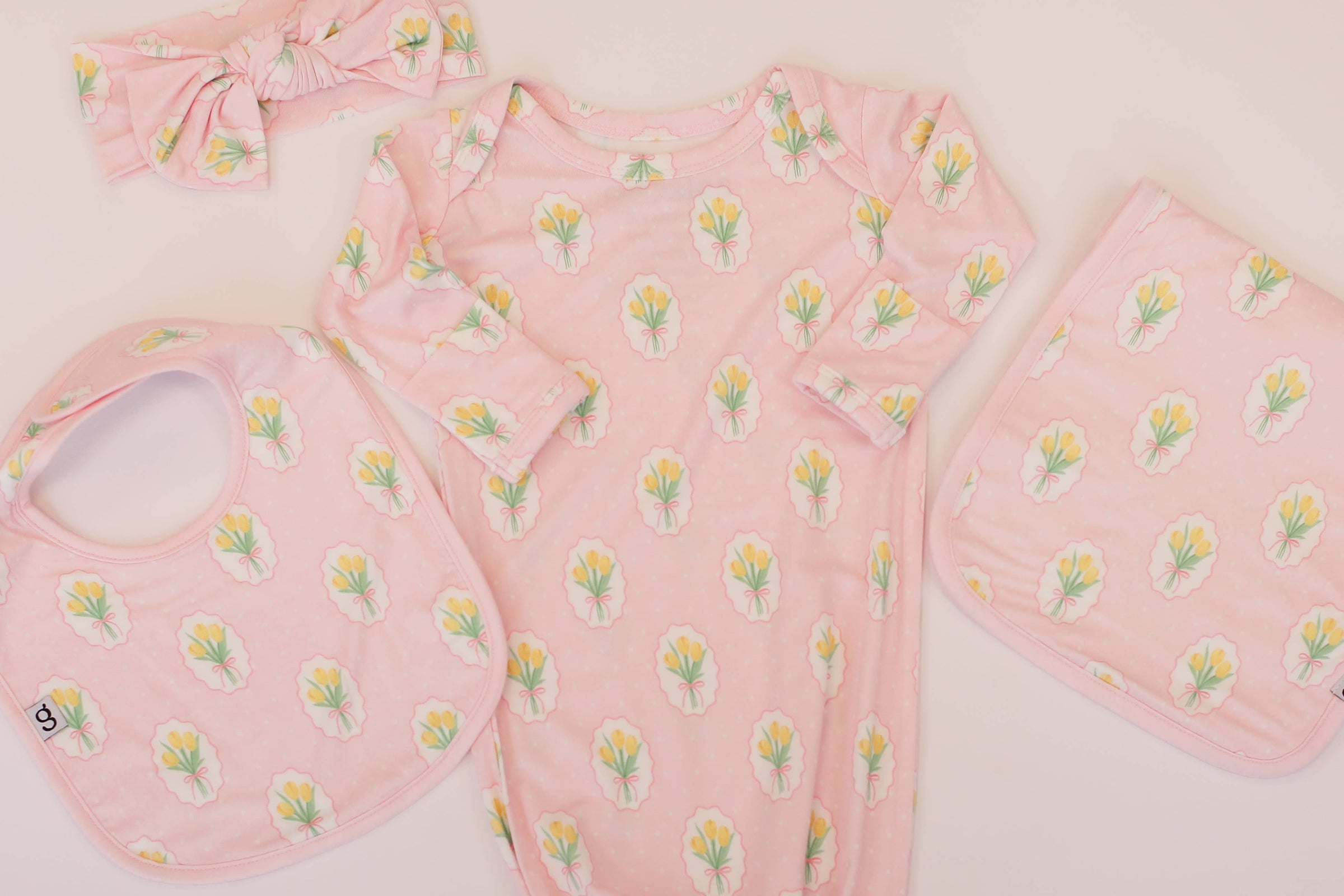 Fancy Tulips (Cottage Pink) Knotted Infant Gown