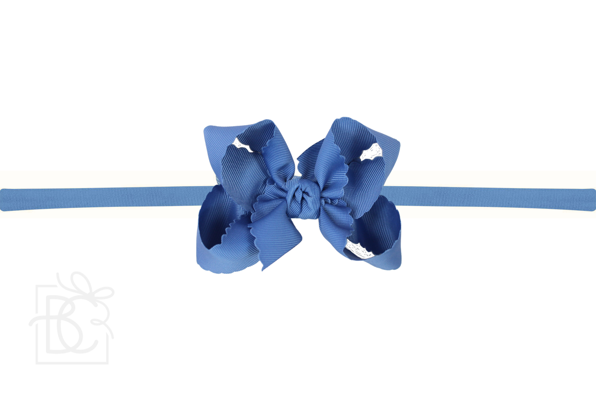Nylon Headband w/ Scalloped Bow (Mult. Colors)