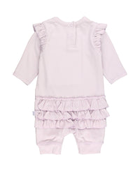 Lavender Knit Ruffle Henley Jumpsuit