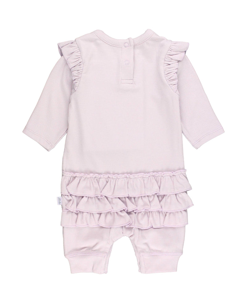 Lavender Knit Ruffle Henley Jumpsuit