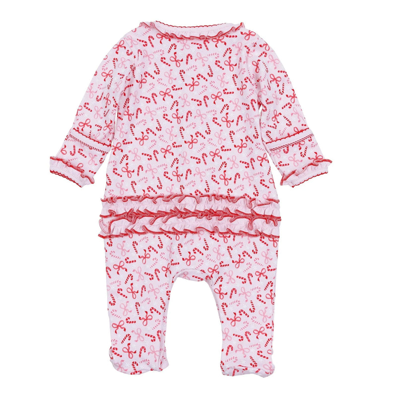 Candy Cane Lane Printed Ruffle Zipper Footie