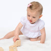 Essentials Solid Smocked Bubble in White Pink