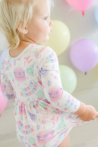 Long Sleeve Twirl Bodysuit | Birthday Bash Pink