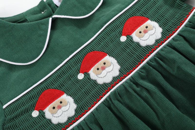 Green Velvet Santa Smocked Dress and Bloomers