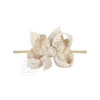 1/4" Pantyhose Headband w/Scalloped Edge Lace Flower Bow