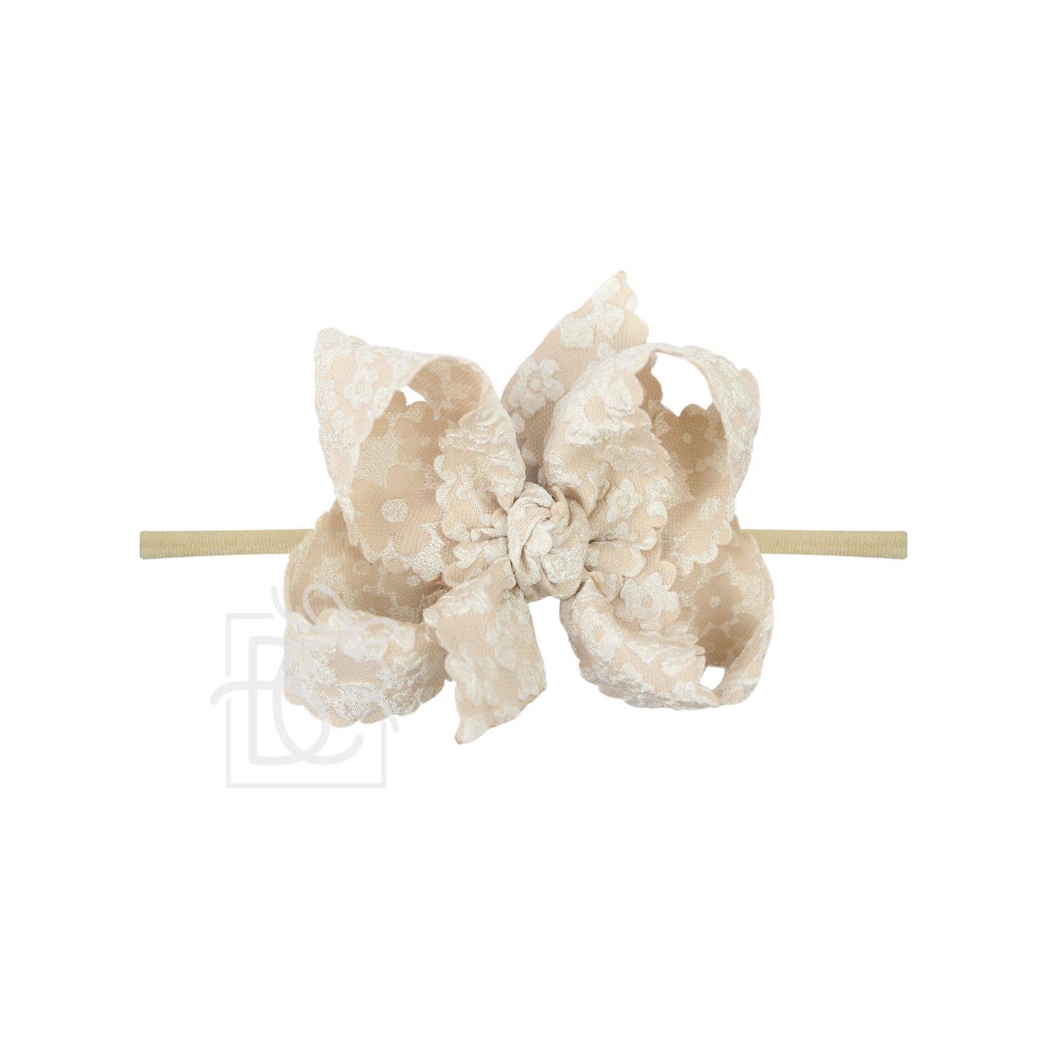 1/4" Pantyhose Headband w/Scalloped Edge Lace Flower Bow