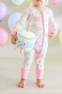 Bamboo Convertible Zipper Romper | Birthday Bash Pink