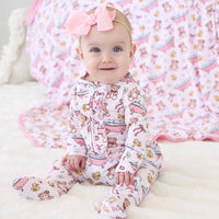 Bathtime Besties Ruffle Zipper Footie | Pink