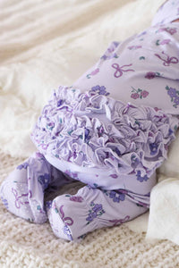 Ribbon & Roses Ruffle Zipper Footie | Purple