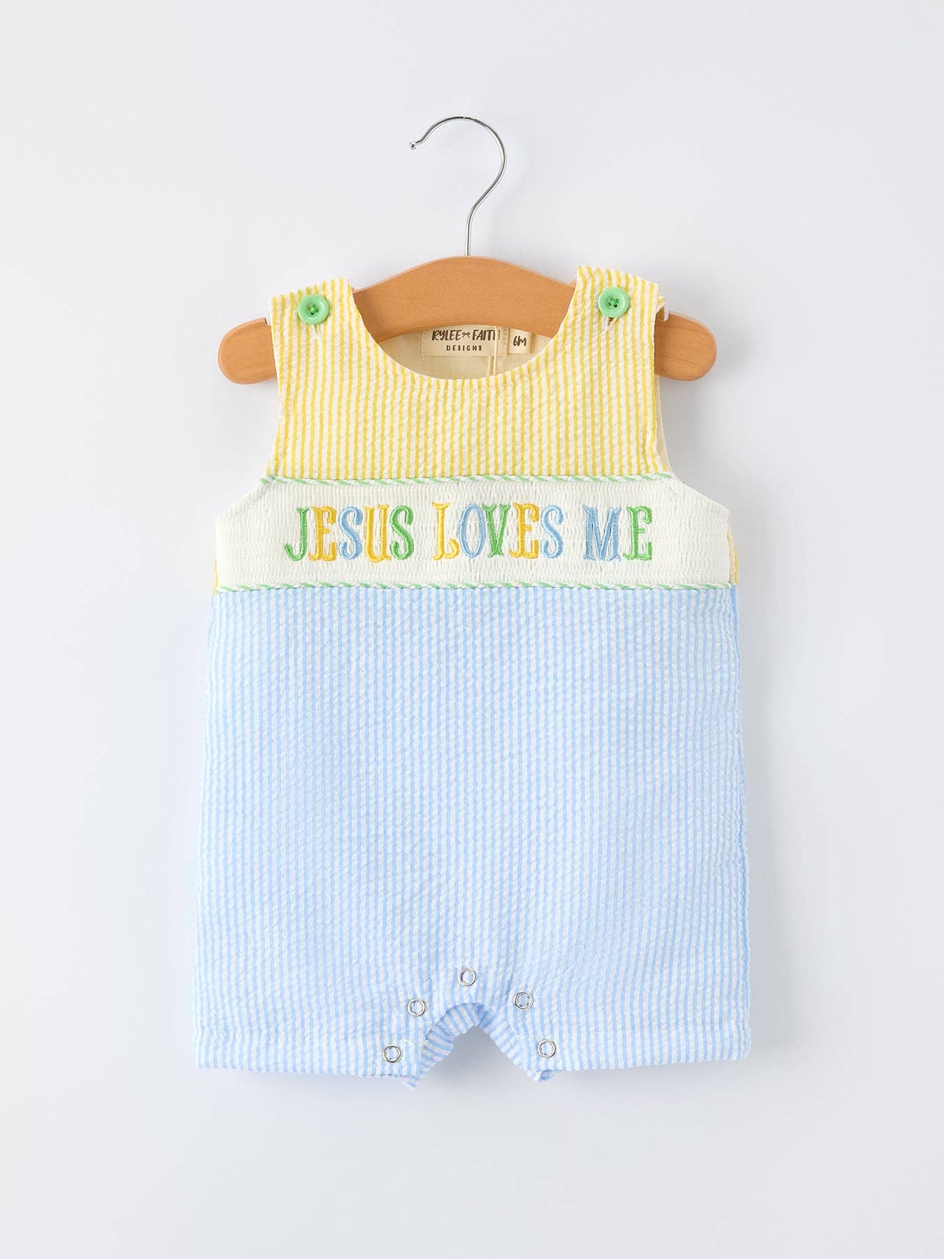 "Jesus Loves Me" Embroidered Boys Romper
