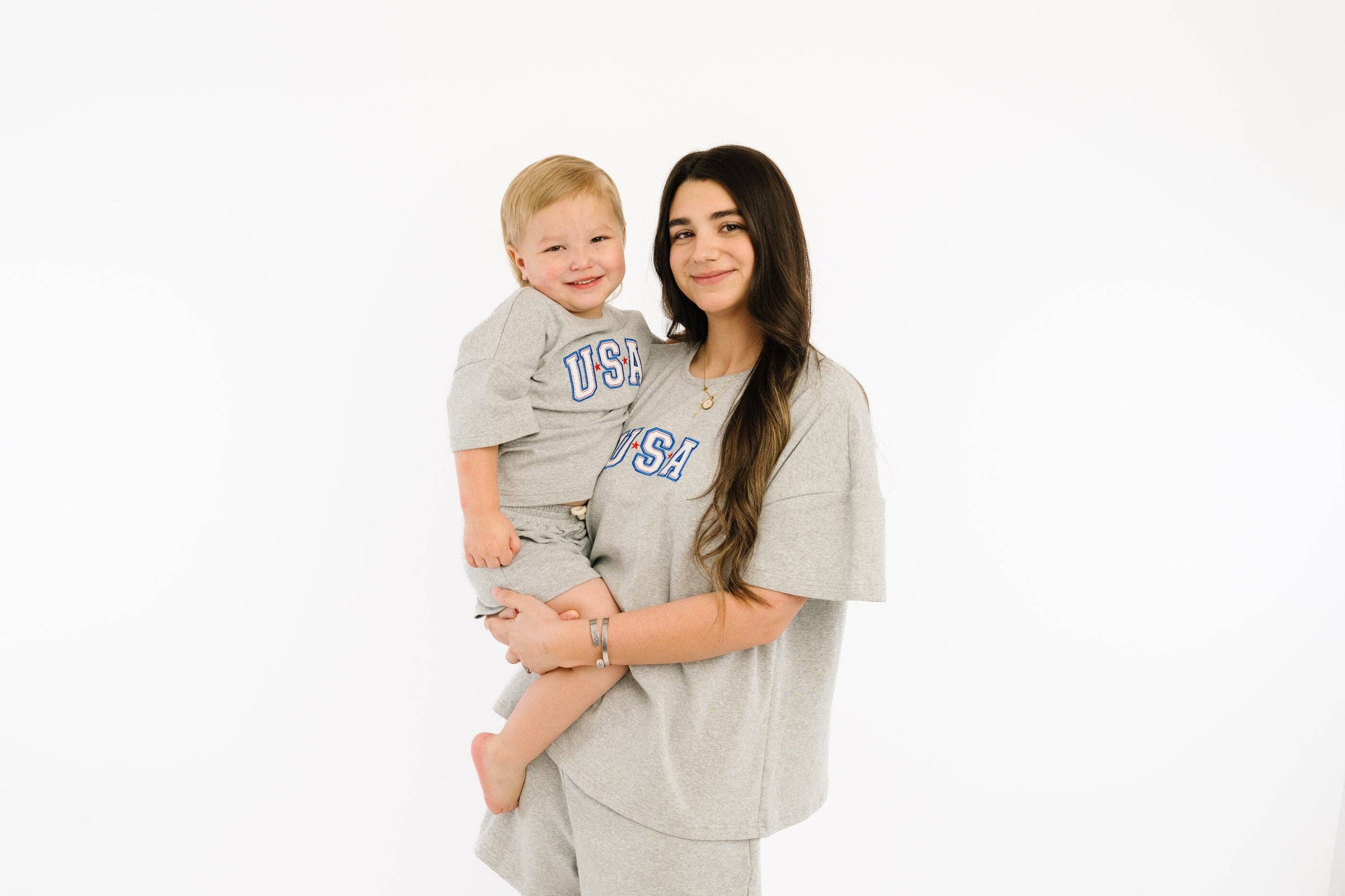 Gray USA Embroidered Slouchy Set