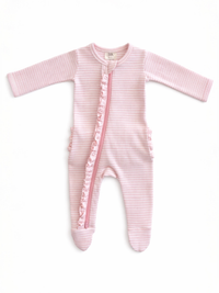 Pink Stripe / Ribbed Frill 2-Way Zip Footie