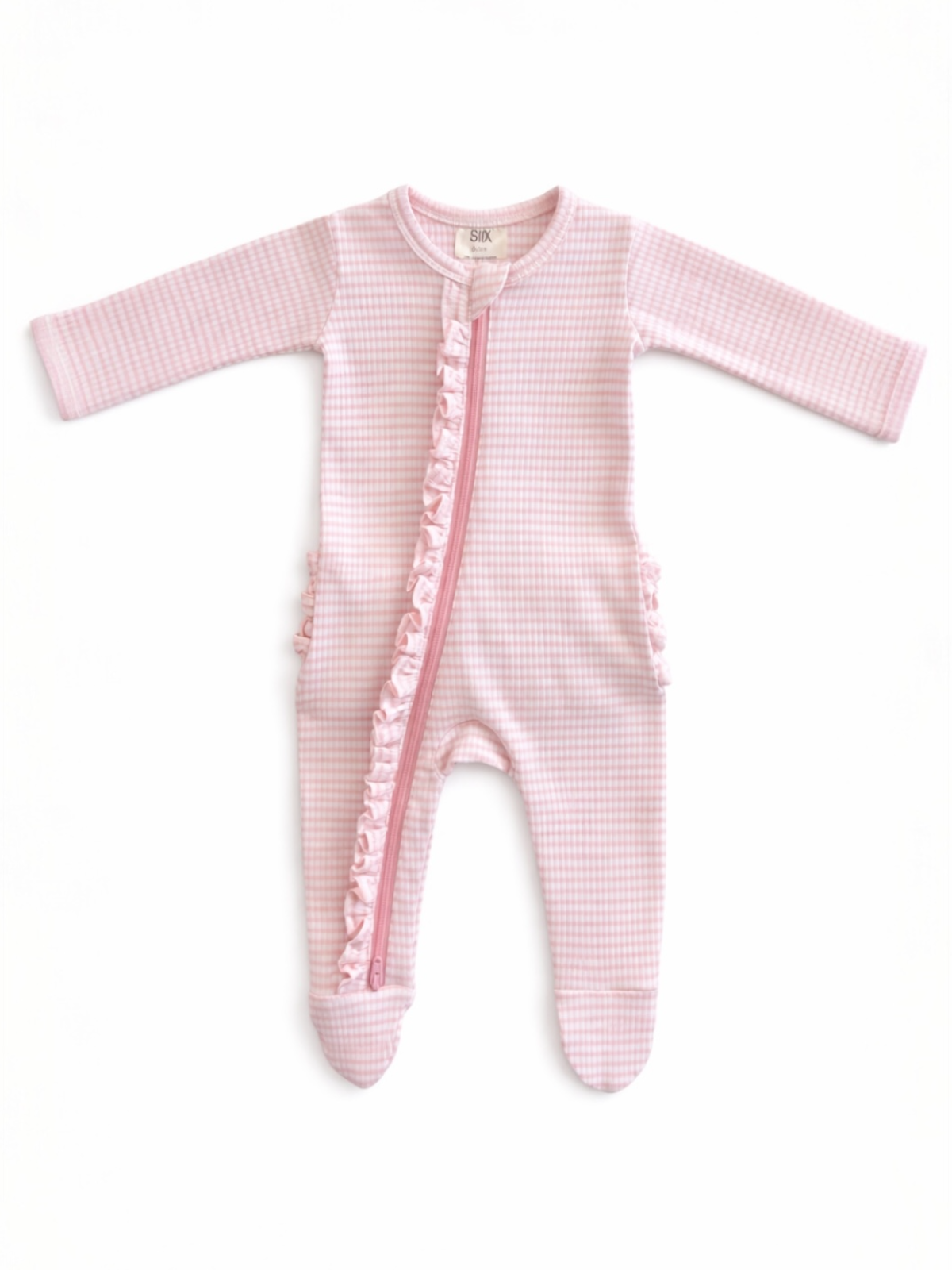 Pink Stripe / Ribbed Frill 2-Way Zip Footie