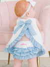 White Swiss Dot & Light Blue Swing Top & Bloomer Set