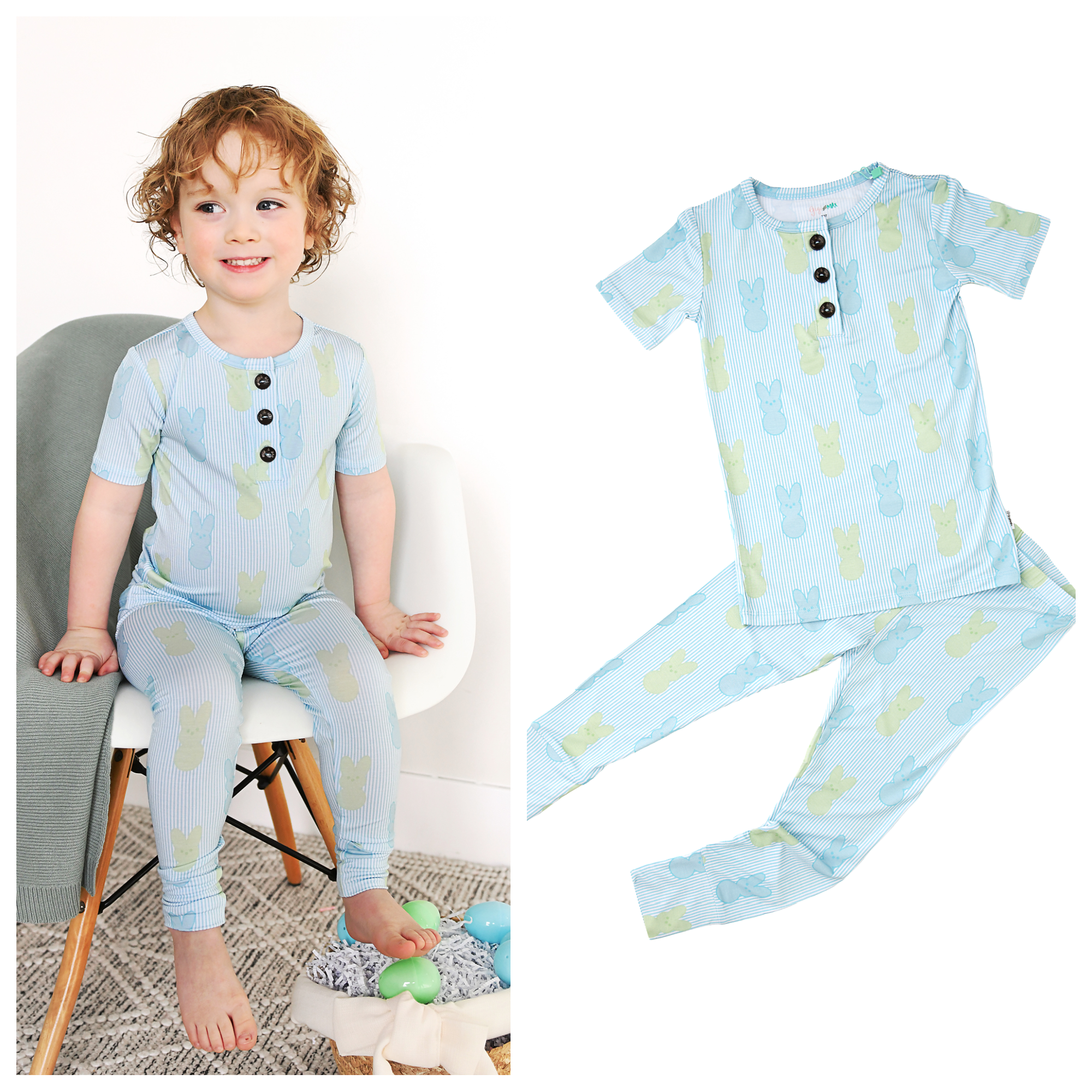 Sage Bunny TWO PIECE Easter Bamboo Lounge Set Kids Clothing