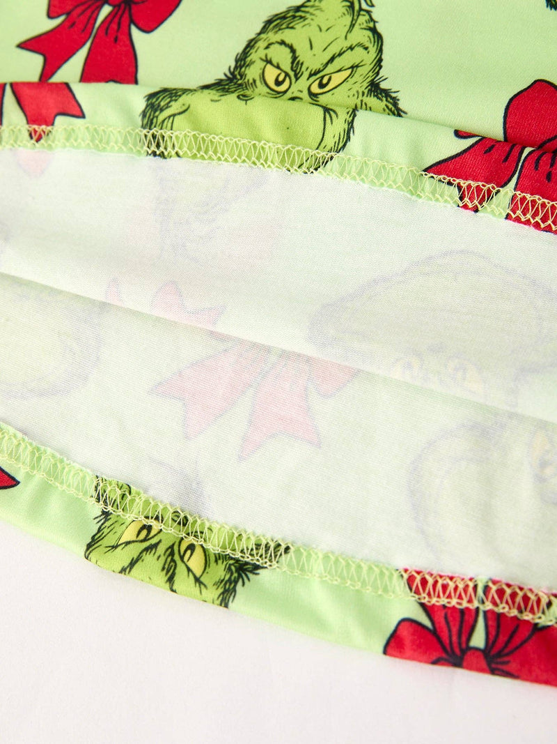 Green Character Bow Print Dress
