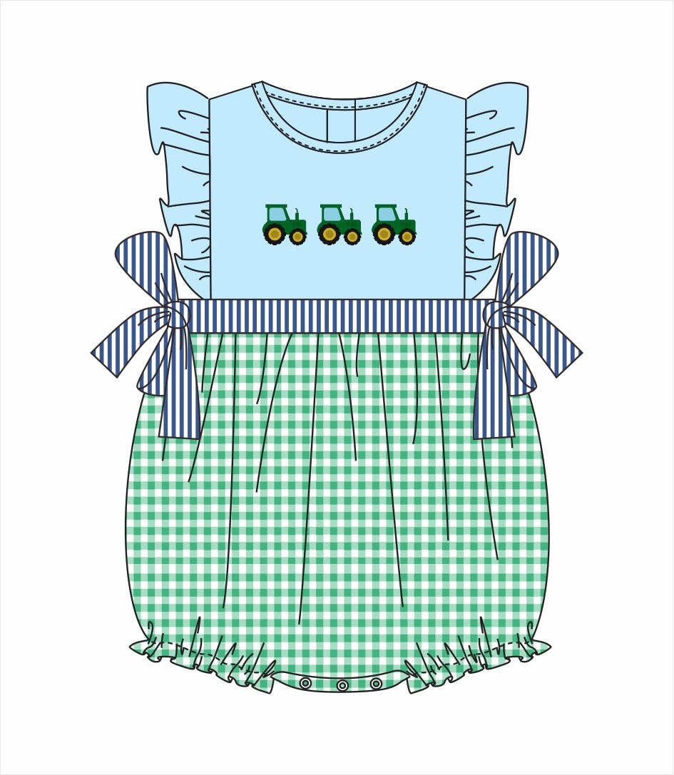 Hand Stitched Tractors Girl Bubble