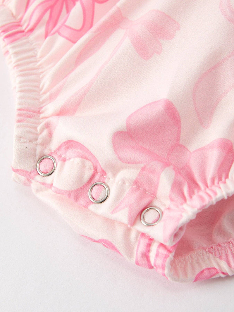 Pink Bow Print Romper