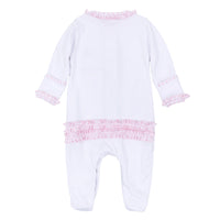 Sweet St Nick Applique Baby's First Christmas Ruffle Footie - Pink