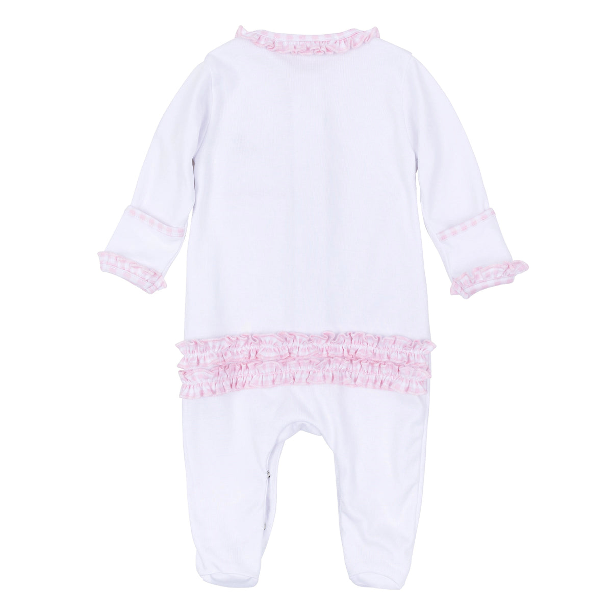 Sweet St Nick Applique Baby's First Christmas Ruffle Footie - Pink