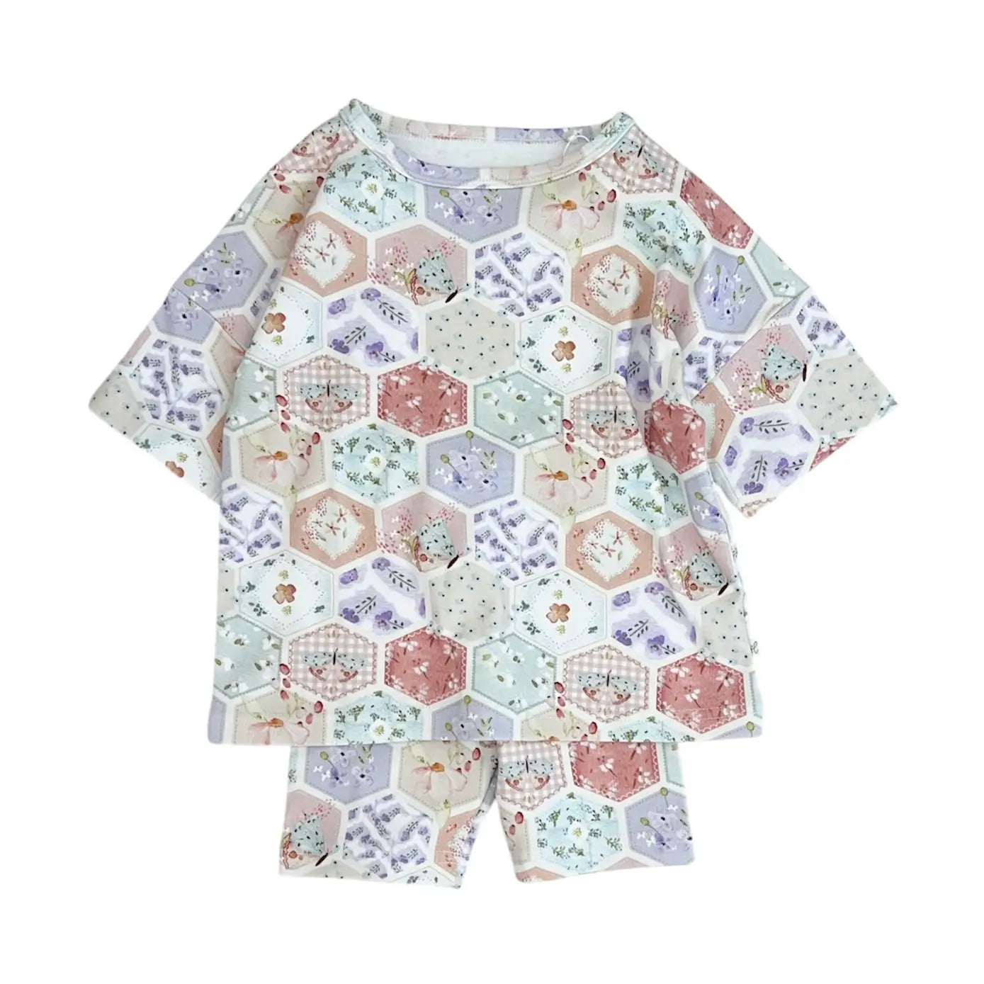 Organic Cotton Boxy Tee & Bike Short Set | Patch Floral