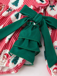 Christmas Santa Print Ruffle Bubble Romper