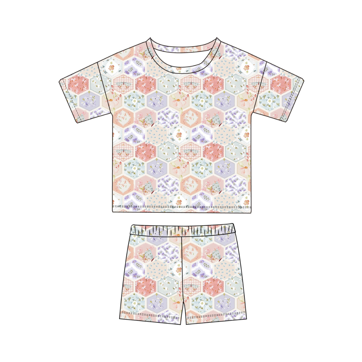 Organic Cotton Boxy Tee & Bike Short Set | Patch Floral