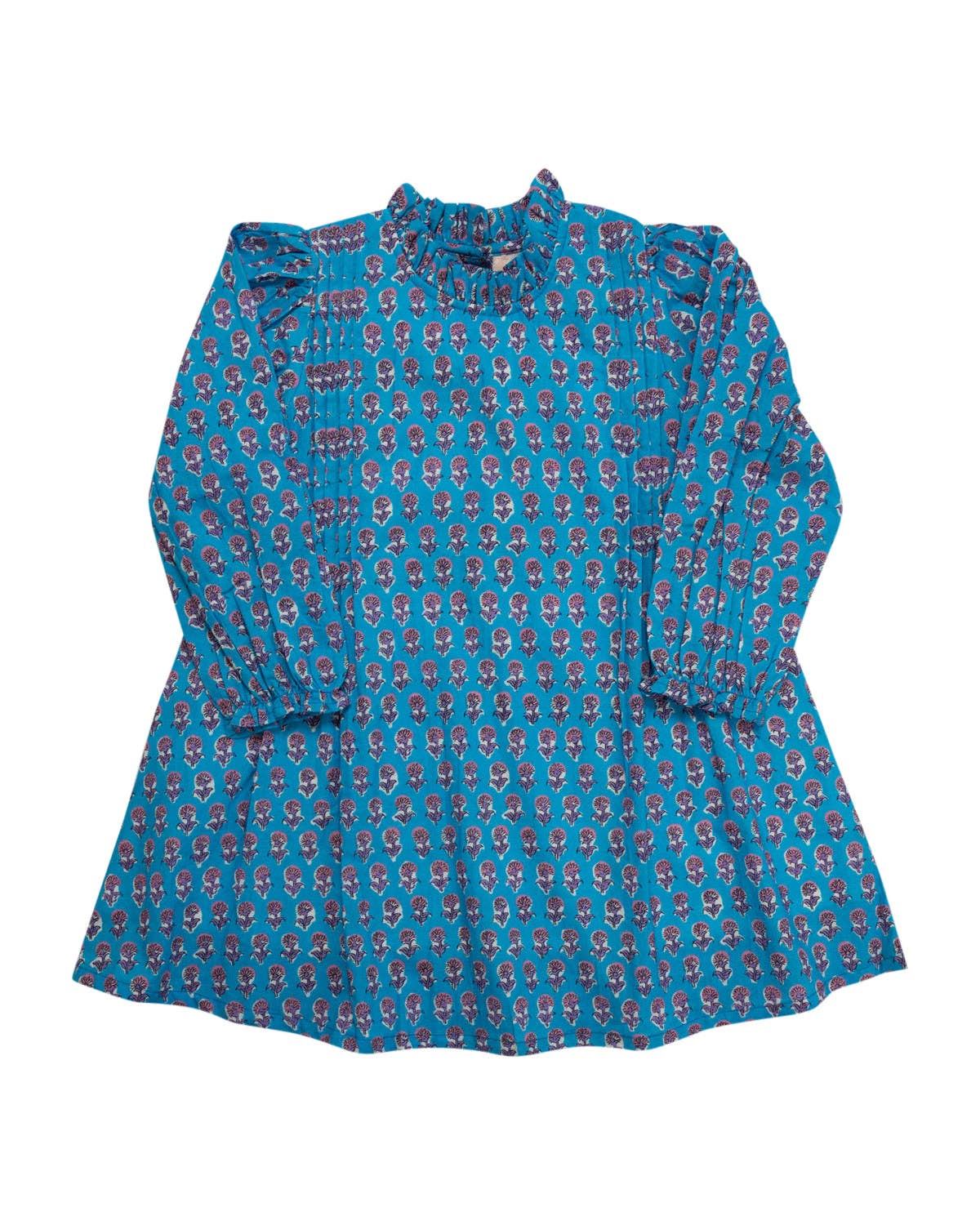 Sky Blue Floral Block Print Dress