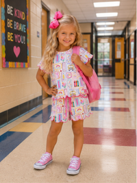 Back to School Print Scallop Short Set