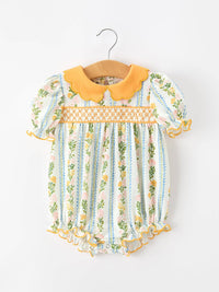 Fall Smocked Scallop Collar Romper