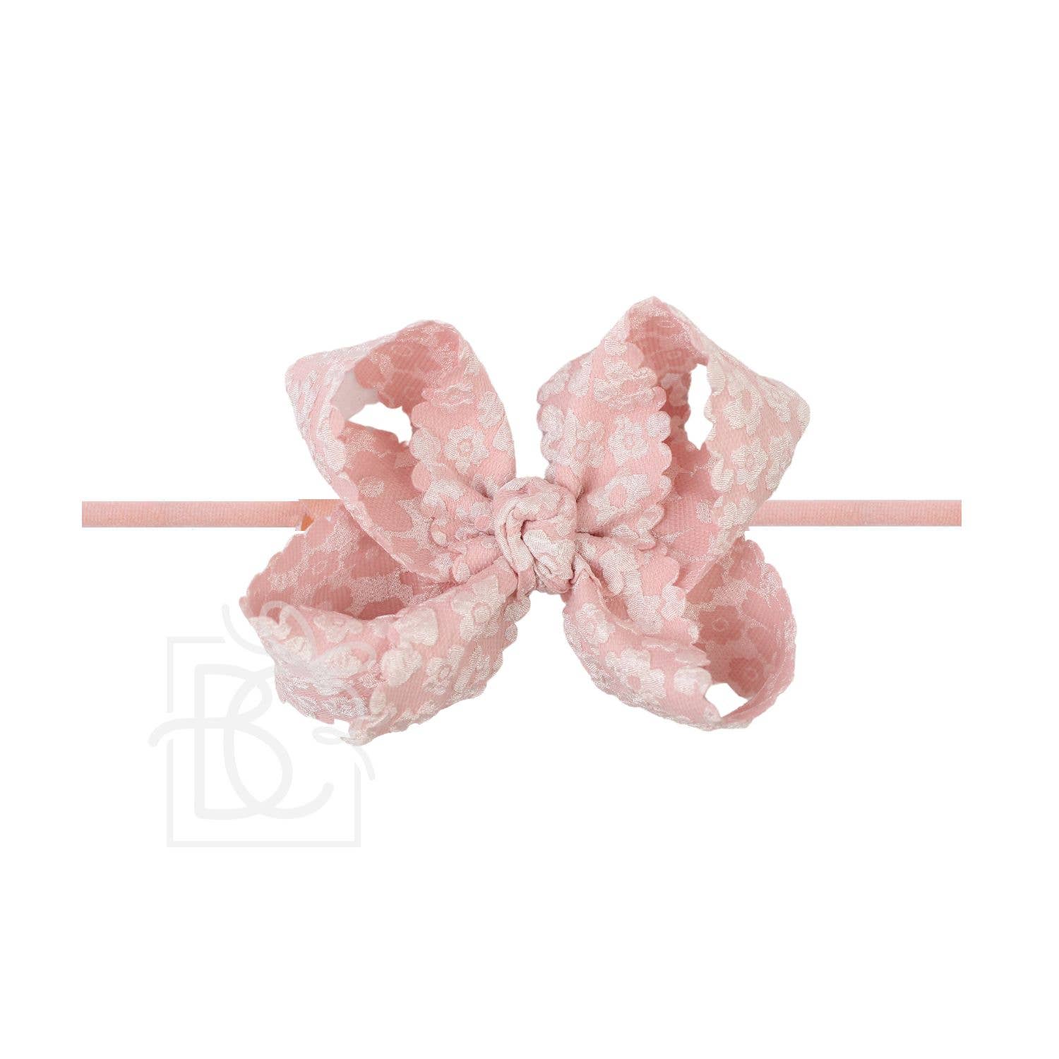 1/4" Pantyhose Headband w/Scalloped Edge Lace Flower Bow
