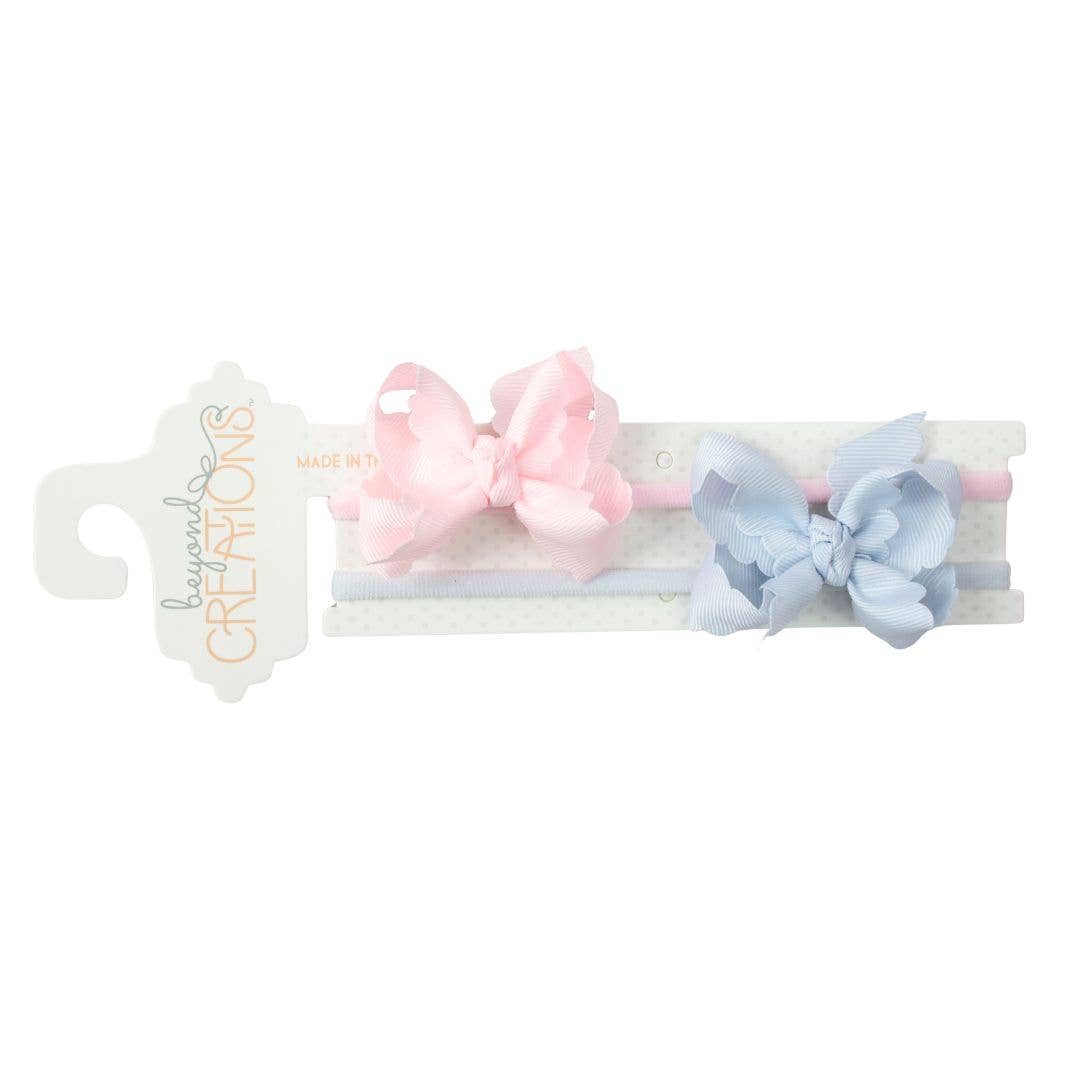 1/4" Pantyhose Headband w/Small Scalloped Edge Bow (2 PACK)