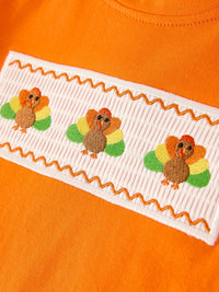 Plaid Turkey Embroidery Smocking Boys Set