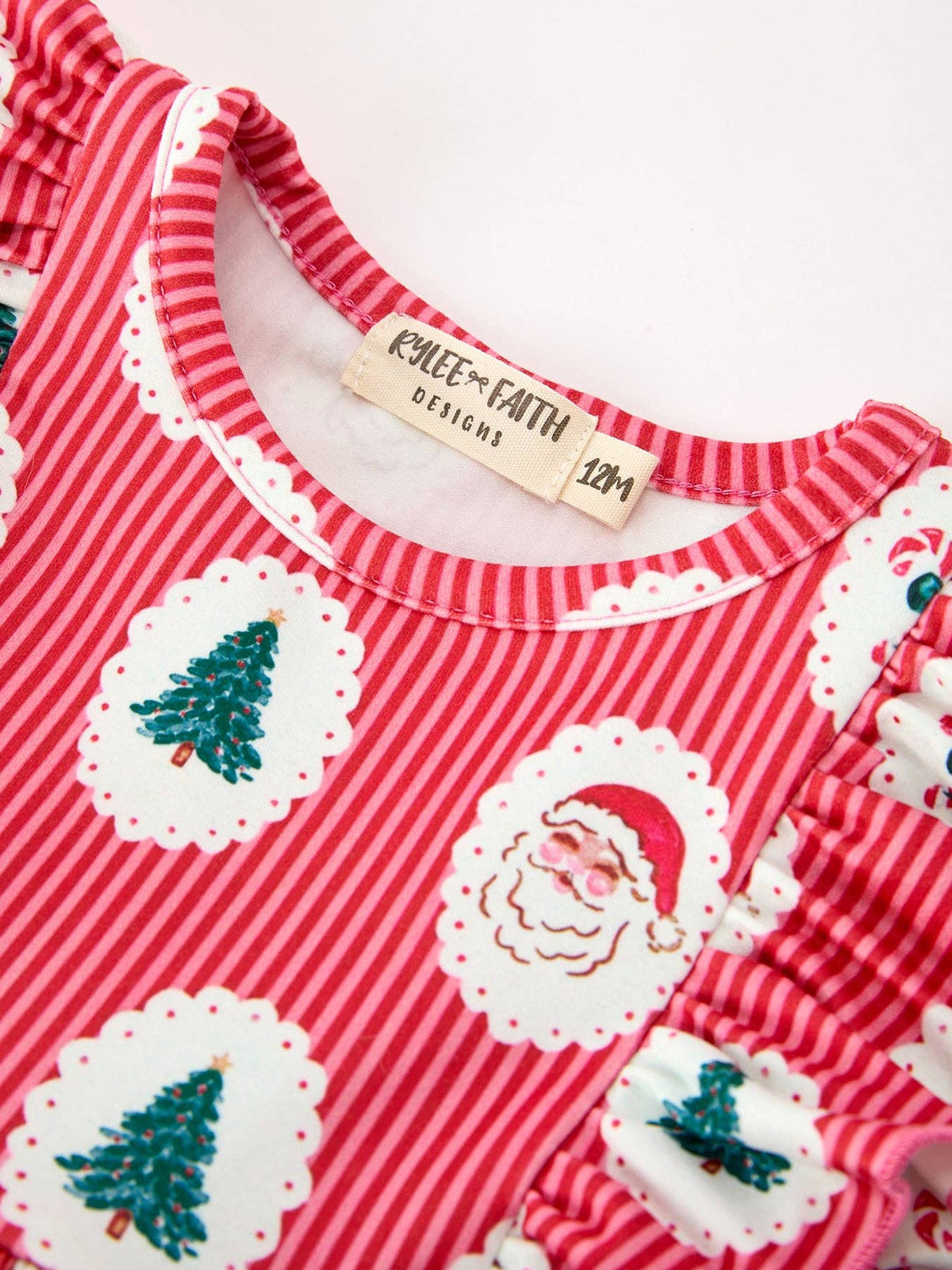 Christmas Santa Print Ruffle Bubble Romper